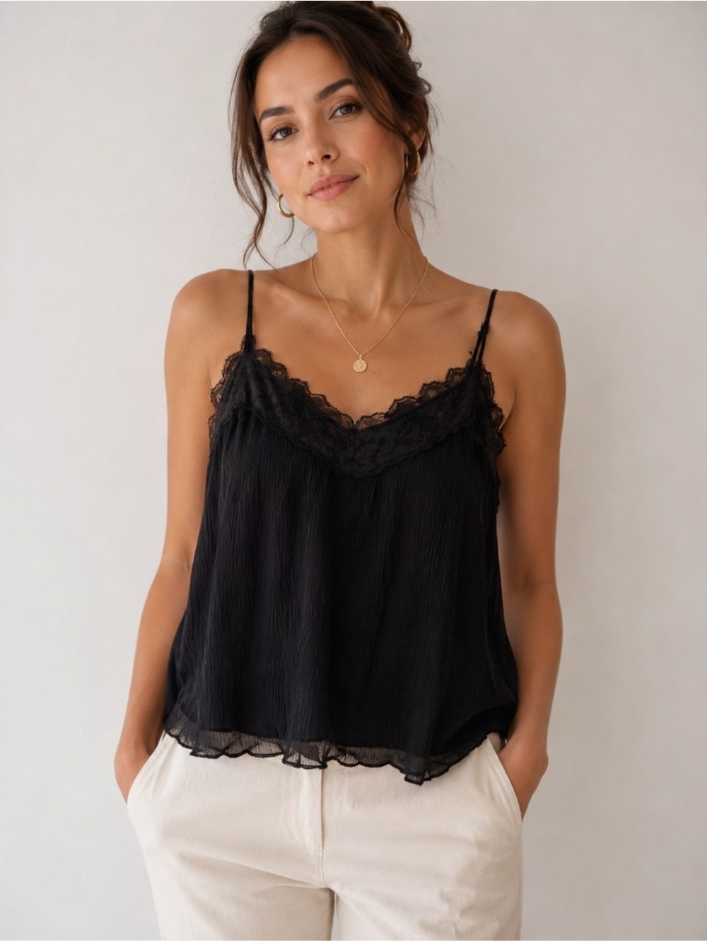 everleigh Black Lace-Trim Camisole Tank Top